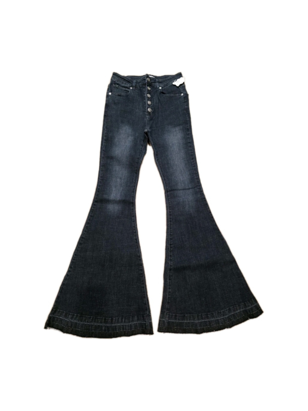 NWT Altered State Flare Jeans Button Fly Black Washed Bell Bottom Raw Hem Sz S